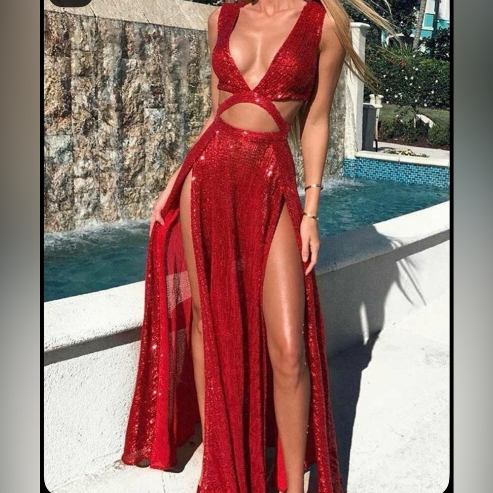 New Abyss by Abby Dazzling Red Backless Evening Gown size XS - Picture 3 of 12